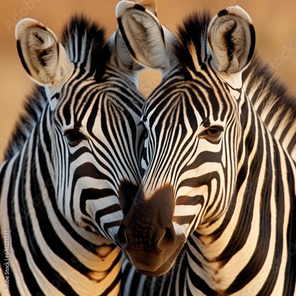 Obraz closeup shot of two zebras