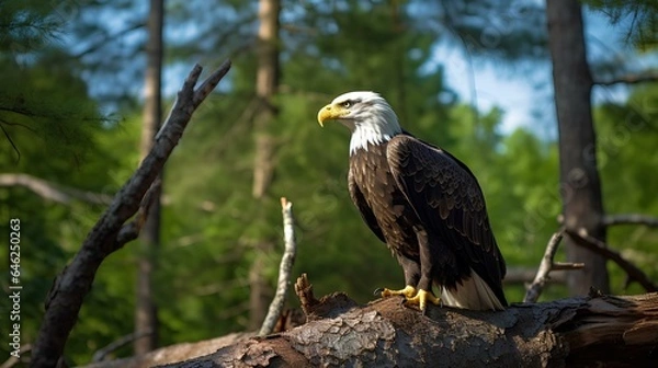 Fototapeta An eagle perched in the middle of the forest