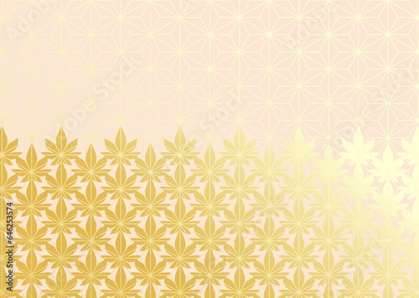 Fototapeta 紅葉と麻の葉柄を組み合わせた模様のベクターイラスト