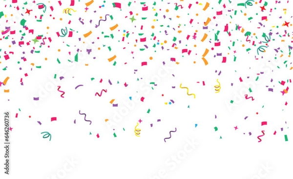 Fototapeta Falling  confetti isolated on transparent background. Bright festive tinsel.