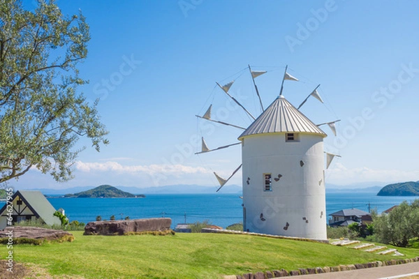 Obraz 小豆島オリーブ公園　ギリシャ風車