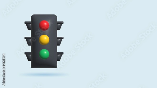 Fototapeta 3d realistic illustration Traffic light empty realistic banner. Control of transport on roadway