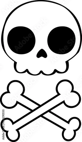 Fototapeta Hand-Drawn White Human Skull and Skeleton Bones : Halloween Doodle Vector Isolated - A creative hand-drawn representation of a white human skull along with intricately detailed human skeleton bones.