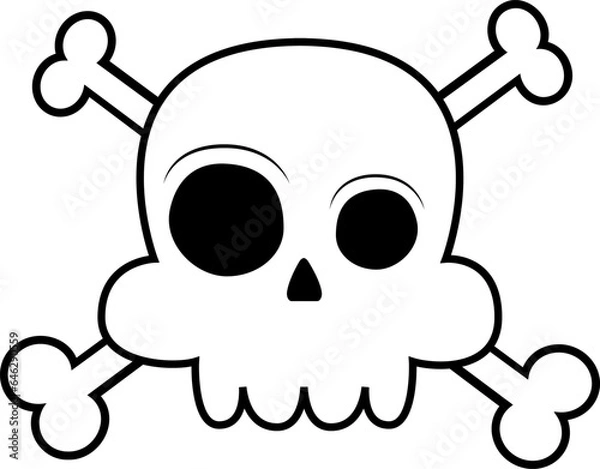 Fototapeta Whimsical White Skull and Skeletal Bones : Halloween Vector Isolated - A whimsical interpretation of a white human skull and intricate skeletal bones, presented in a playful comic cartoon style.