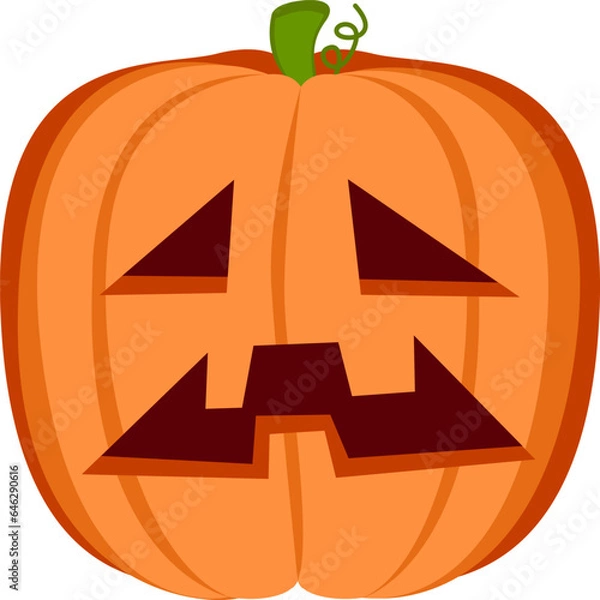 Obraz Sad and Mournful Halloween Pumpkin : Jack O' Lantern Isolated - This somber and pitiful orange pumpkin, with its triangular eyes and square grin, exudes a sense of sorrow.
