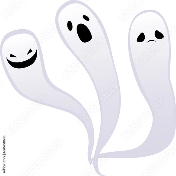 Obraz Cute Trio of Ethereal Spirits: Little Playful Haunting Ghosts Isolated - Depicting three charming and endearing little ghosts, this vector artwork captures their playful and spooky.
