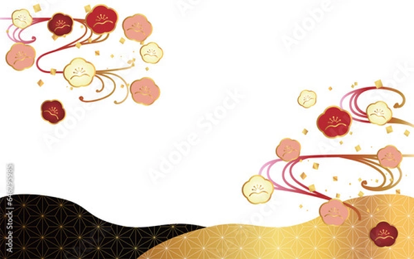 Obraz 梅と紙吹雪を組み合わせた和柄の背景