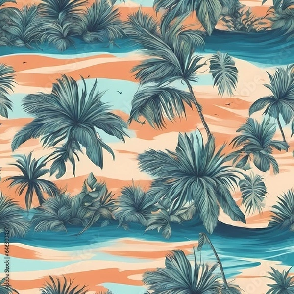Fototapeta Beach Seamless Patterns with Tropical Vegetation