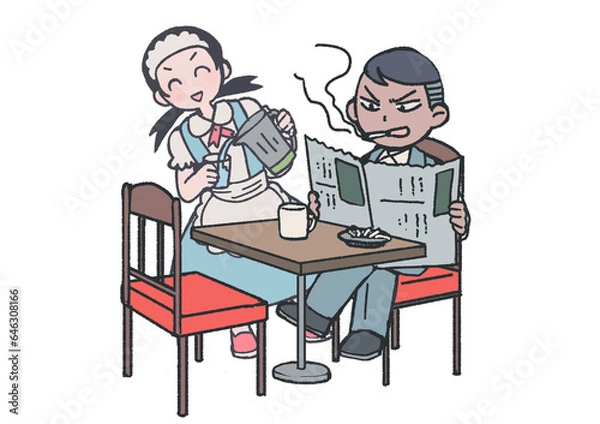 Fototapeta コーヒー一杯で粘る人ＶＳ小まめに水を注ぎ足す店員