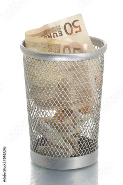 Obraz Mesh trash bin with fifty euro inside