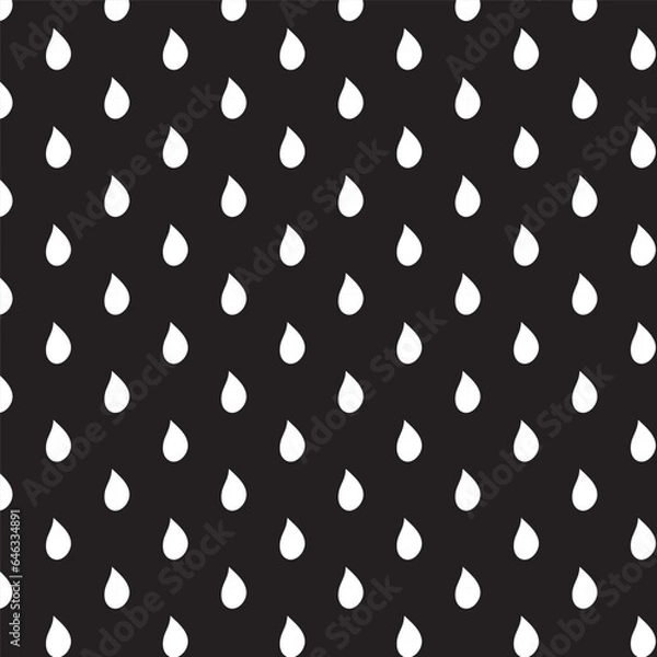Fototapeta Teardrop seamless pattern .White drops pattern isolated on black background.