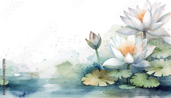 Obraz white lotus flower background watercolor