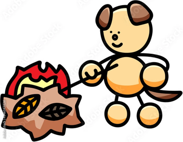 Obraz 焚き火をするわんまるのイラスト　犬
