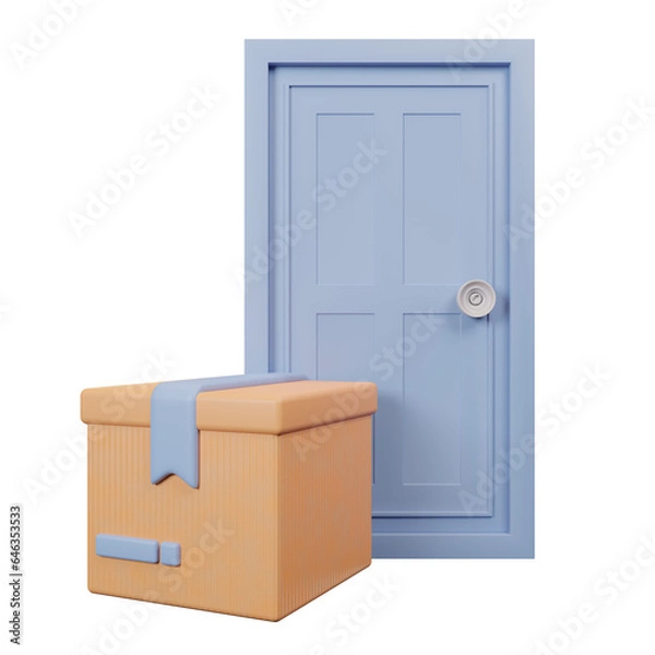 Obraz Door with box Icon delivery package minimal 3d rendering
