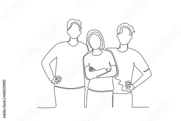 Obraz Single continuous line drawing of three friends consisting of two men and one woman
