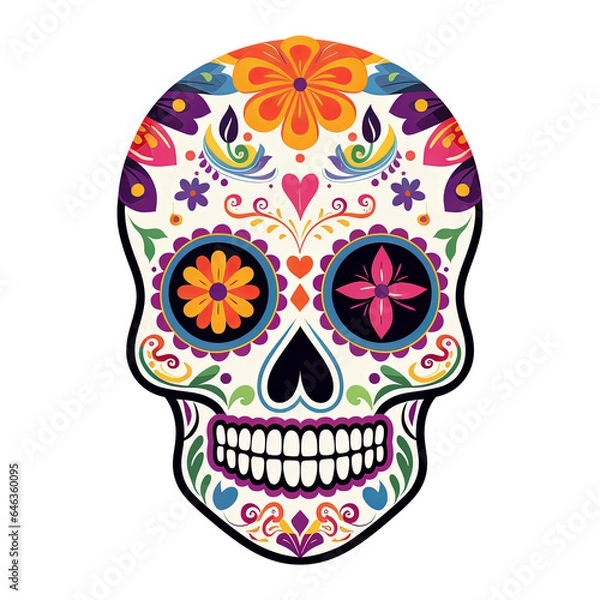 Fototapeta Traditional Calavera, ornate Sugar Skull isolated on white background. The day of the dead symbol..