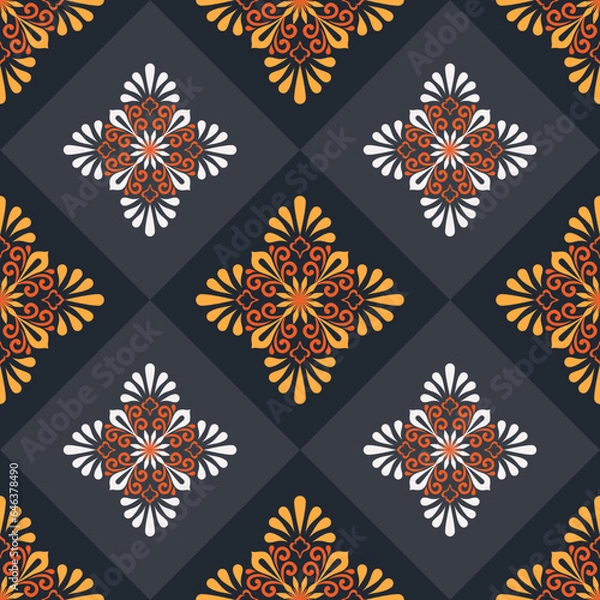 Obraz Seamless pattern with fantasy flowers, natural wallpaper, floral decoration curl illustration. Paisley print hand drawn elements.Geometric ethnic pattern seamless flower color