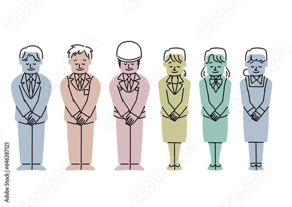 Obraz お辞儀をする働く人々のイラストセット