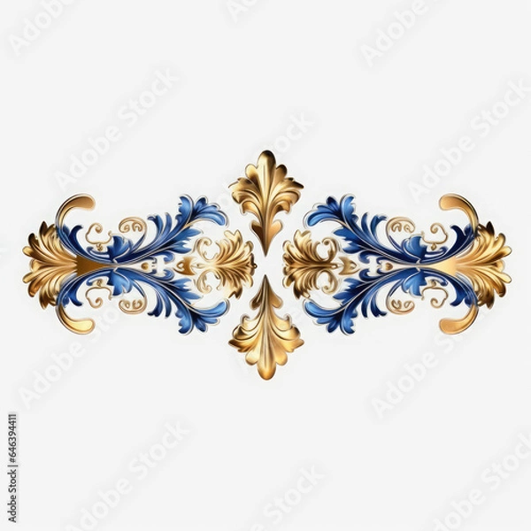 Obraz Azure gold luxury decorative Filigree Elaborate on white Background, AI Generated