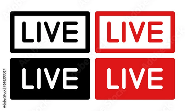 Fototapeta Live broadcast icon. Set of flat icons. Vector clipart isolated on white background.