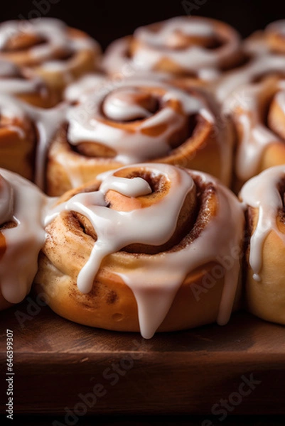 Obraz Delicious cinnamon rolls with icing glaze frosting
