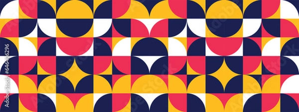 Fototapeta Abstract geometric mosaic seamless pattern background. Scandinavian style print design. Simple circle banner shapes. Modern banner bauhaus swiss style. 
