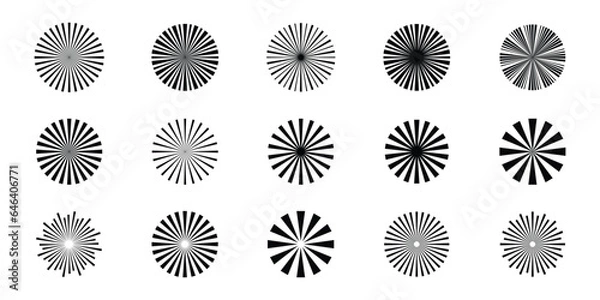 Fototapeta Set of sunburst element radial stripes background. Sunburst icon collection. Retro sunburst design. Vector illustration.
