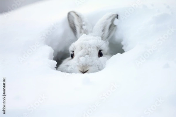 Obraz a rabbit burrowing under the snow during a blizzard