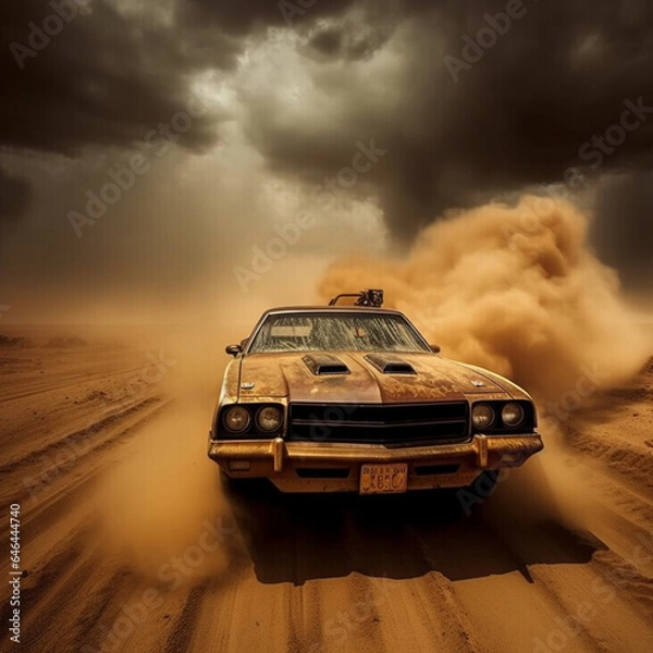 Obraz car in the desert version mad max - Generative AI.