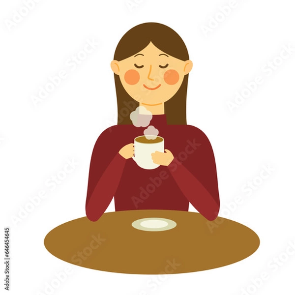 Obraz 暖かい飲み物を飲む女性