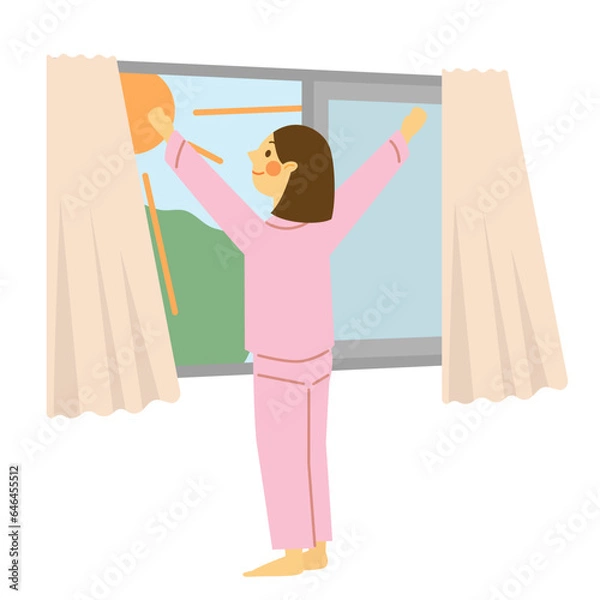 Obraz パジャマで朝日を浴びる女性