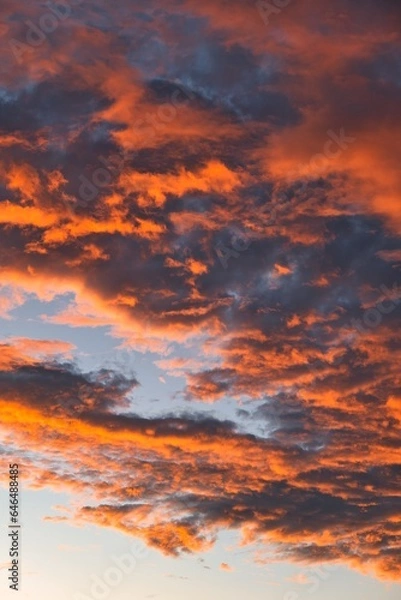 Fototapeta Beautiful red and orange colored clouds during sunset. Impressive vivid colors during sunset. The sky looks like it is on fire during the late hours.  Dramatic orange sky above Monkey Mia, Australia. 