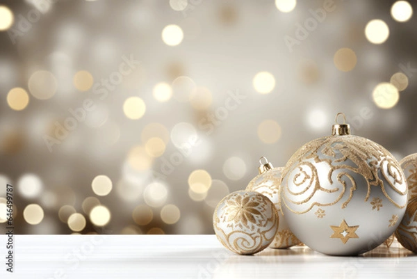 Fototapeta new year background with Christmas balls and bokeh with copy space