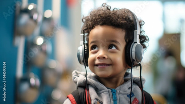 Obraz child with headphones hearing test generative ai