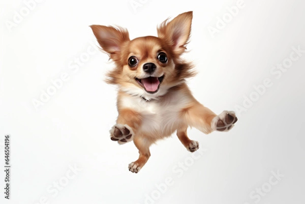 Obraz Happy chihuahua dog jumping towards the camera with surprised look