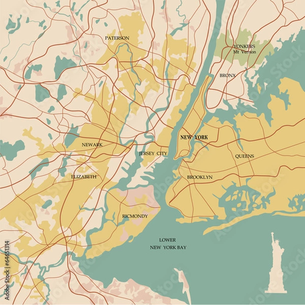 Fototapeta Map of the city of New York and Statue of Liberty