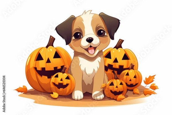 Obraz Puppy and pumpkin