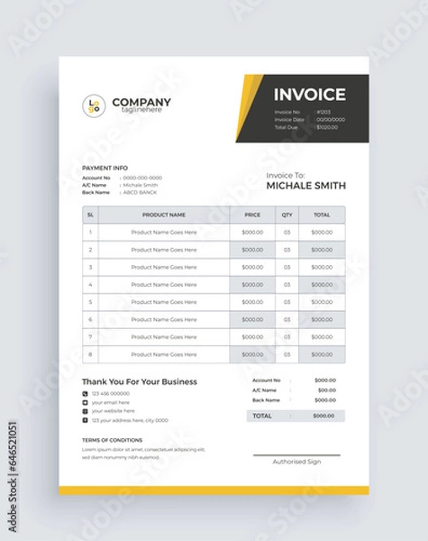 Obraz simple modern invoice design template