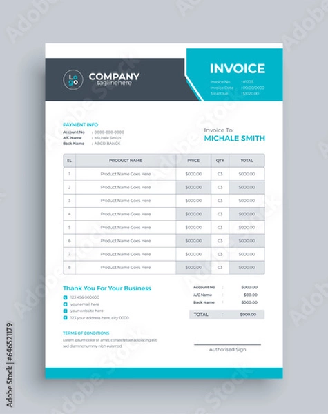Fototapeta Modern elegant invoice template layout bill form price invoice. business invoice accounting