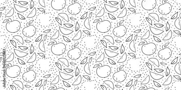 Fototapeta Seamless pattern with apples in hand drawn graphic style.