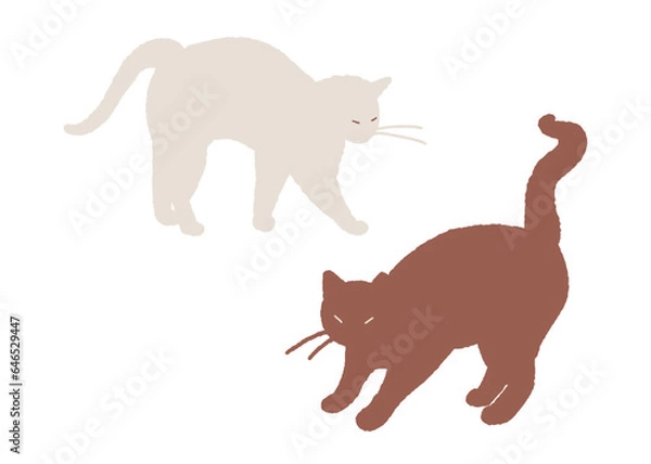 Fototapeta Hand-drawn cat illustration. Cat silhouettes isolated on a white background. Walking and hissing cats