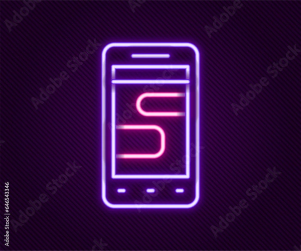 Fototapeta Glowing neon line New chat messages notification on phone icon isolated on black background. Smartphone chatting sms messages speech bubbles. Colorful outline concept. Vector