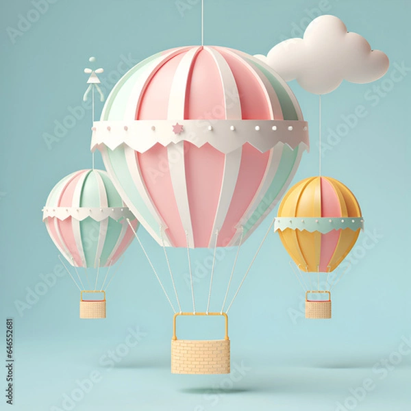 Fototapeta Paper cut hot air balloon.Generative ai image
