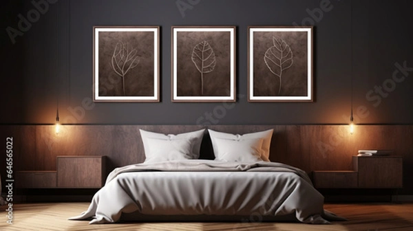 Fototapeta interior of bedroom with bed, luxury, interior design, dark