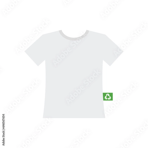 Obraz Recycle clothes. T-shirt with recycling symbol. Green icon. Vector illustration in a flat style isolated on white background.