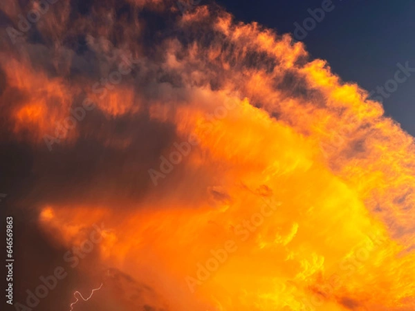 Obraz Red supercell with flash in summer