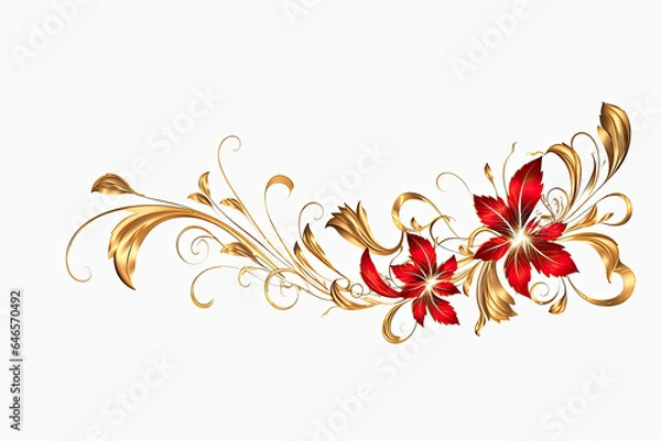 Fototapeta A Red and Gold Decorative border flowers, Generative AI
