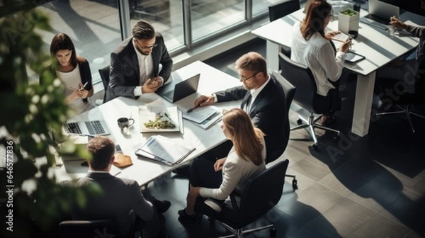 Fototapeta Business people working in office, top view. 