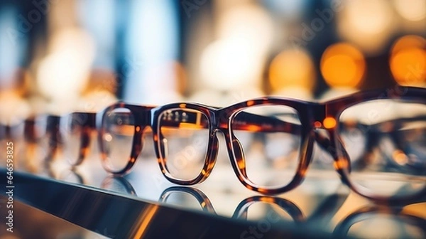 Fototapeta Clear Vision: Reflection of Illuminated Eyewear Lenses in Macro Photography