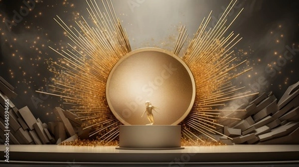 Fototapeta podium background, Celestial theater with spotlighted stage, illuminated by moonlight and twinkling galaxy.